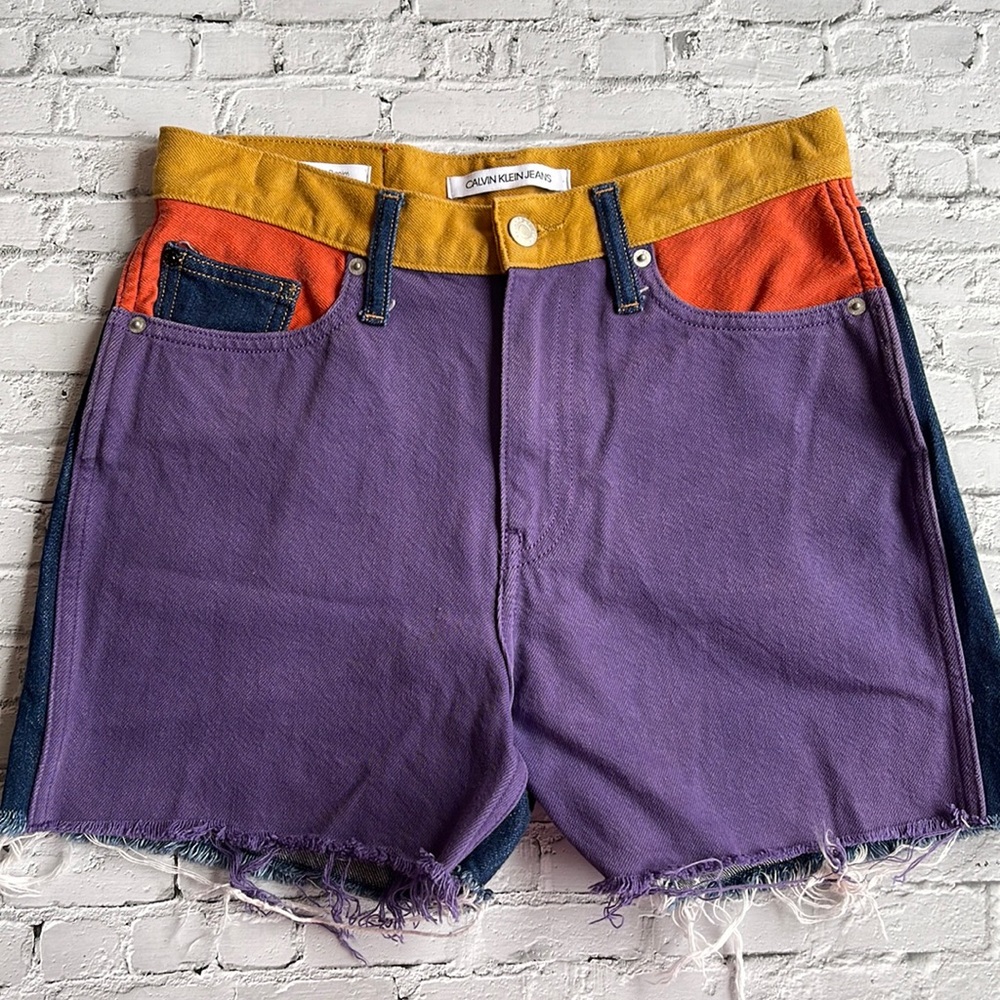 CALVIN KLEIN JEANS | Colour blocked denim cutoff shorts - Picture 1 of 10